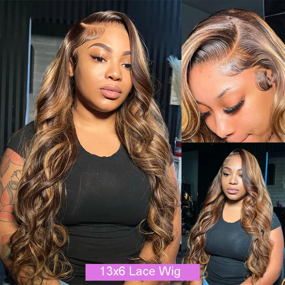 Lace Front Highlight Body Wave Brazilian Human Hair Wig