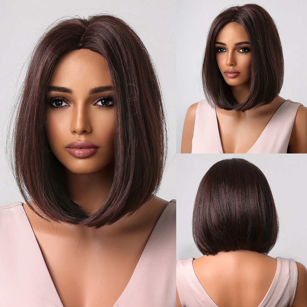 Synthetic Ombre Short Straight Bob with Bangs Wig