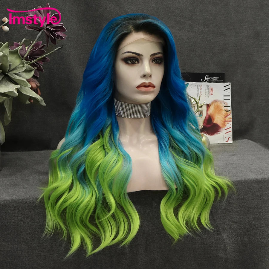 Lace Front Synthetic Ombre Blue Green Wig