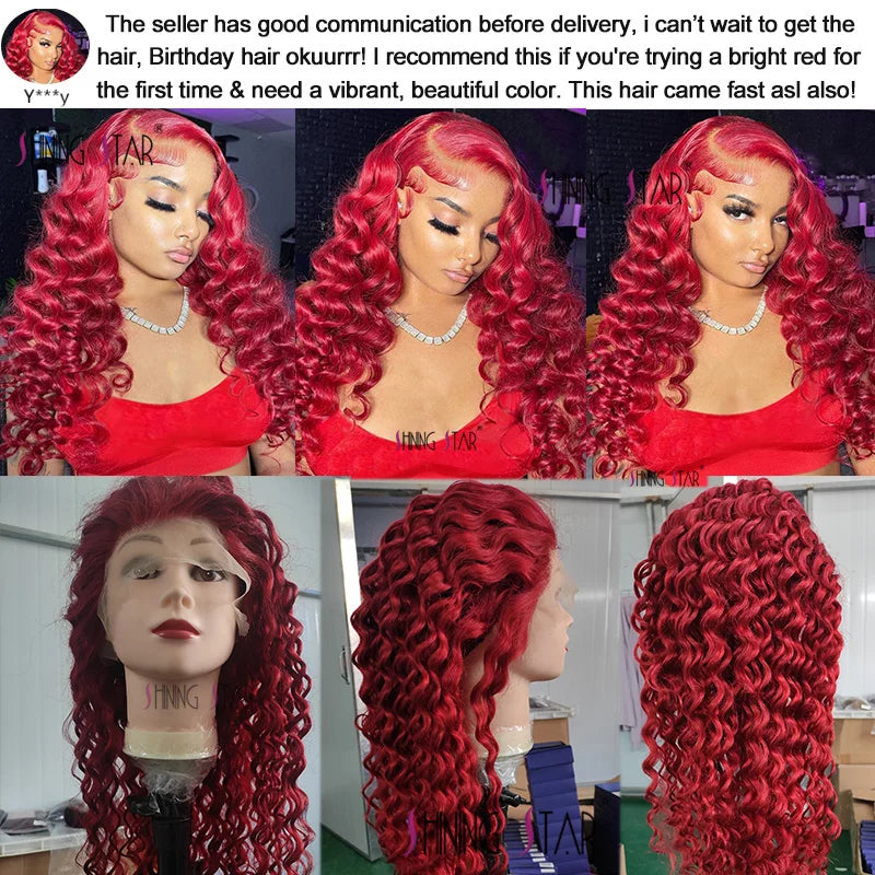 Lace Front Red Deep Wave Human Peruvian Hair Wig