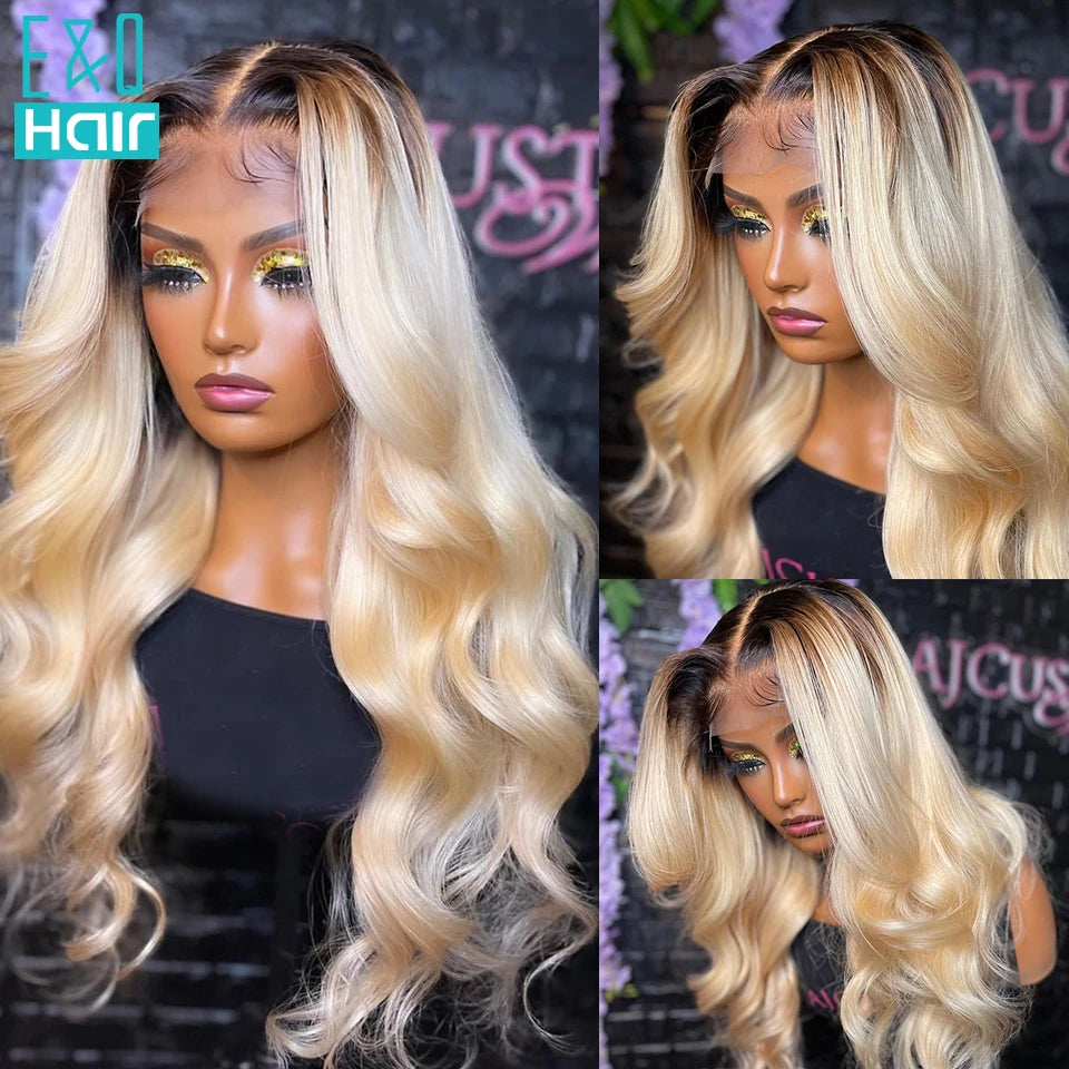 Lace Front Pre-Plucked Ombre Colored Brazilain  Human Remy Hair Wig]