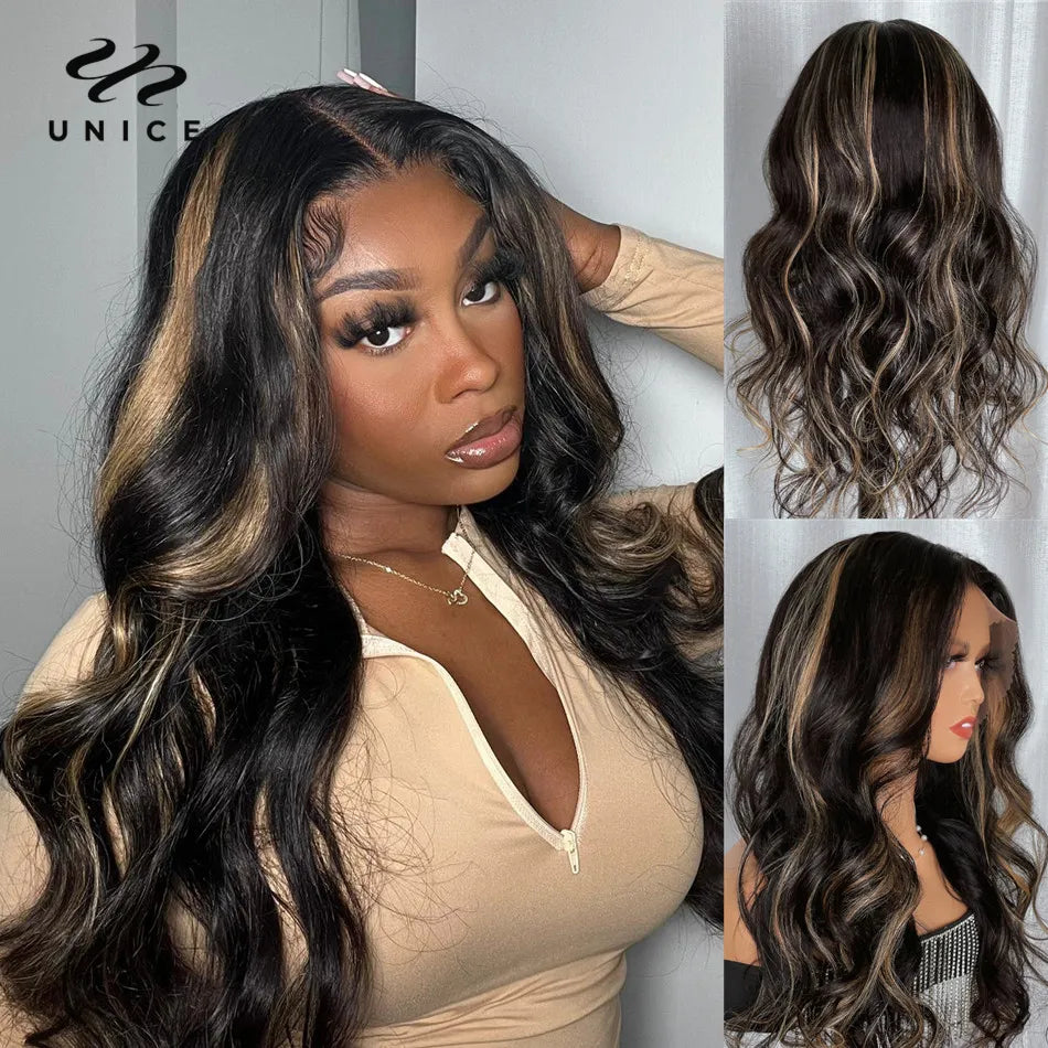 Glueless Lace Front Body Wave Highlight Human Hair Wig