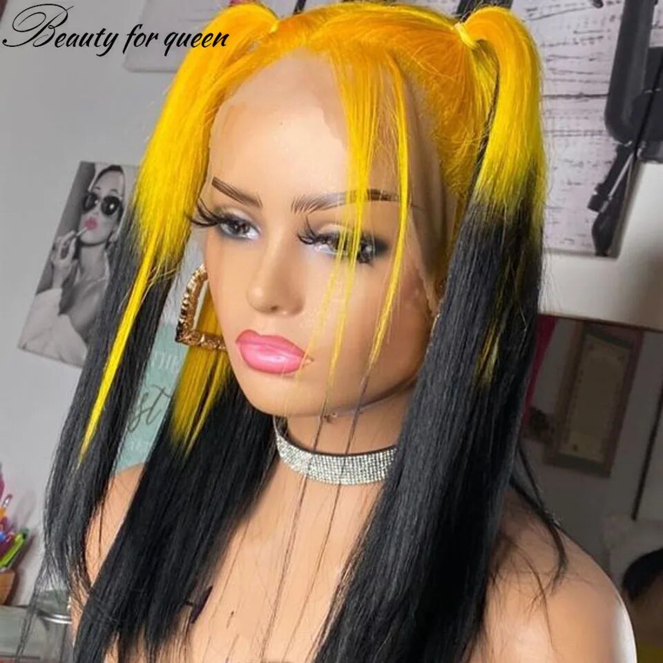 Lace Front Yellow Straight Pre-Plucked Remy Brazilian Human Hair Wigs