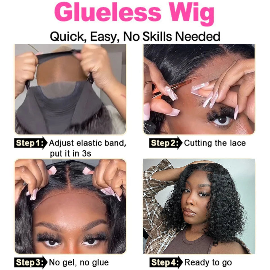 Glueless Lace Front Brazilian Human Hair Kinky Curly  Wigs