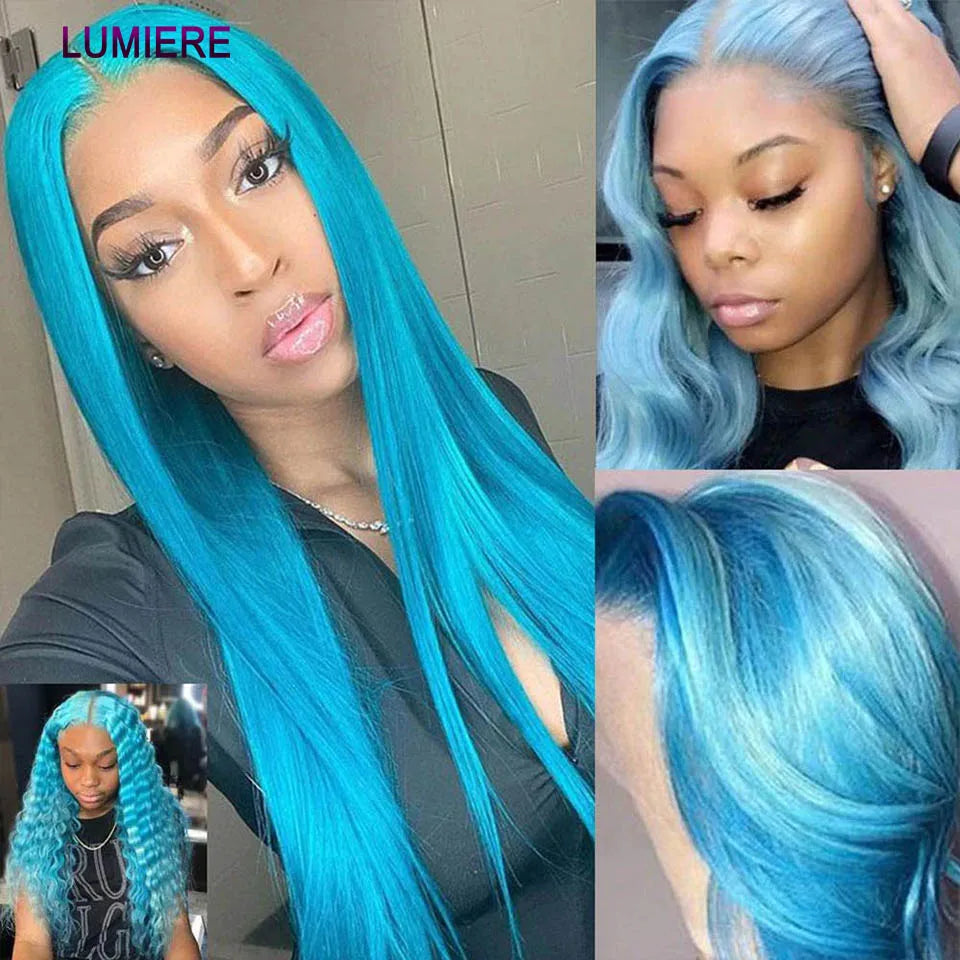 Light Blue Human Malaysian Remy  Hair Bundle With Closure Extension