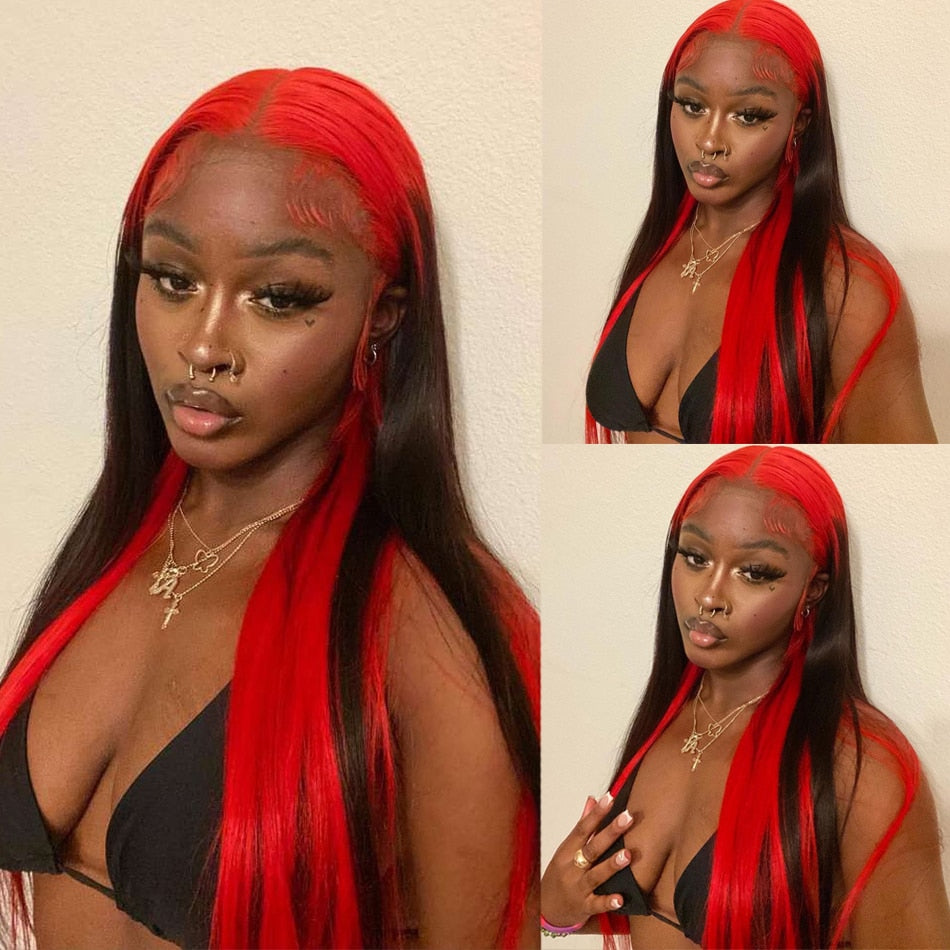 Lace Front Preplucked Red Colored Brazilian Remy Human Hair Wigs