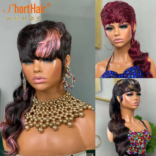 Pixie Cut Body Wave Mullet Human Hair Wigs