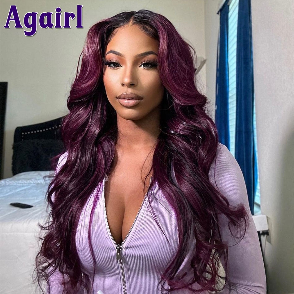 Lace Front Purple and Fuchsia Human Hair Body Wave Wigs