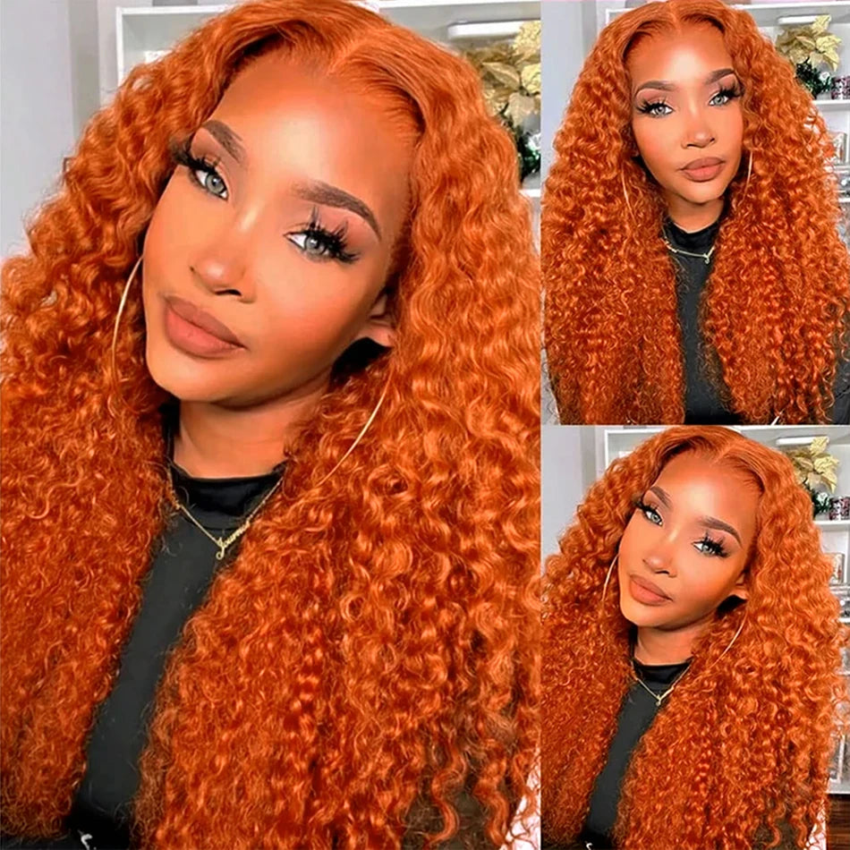 Glueless Lace Front  Ginger Orange Human Hair Loose Deep Wave Wigs