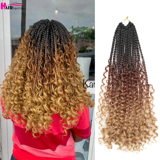 Crochet Pre-Loop  Goddess Box Braids Bohemian Synthetic Hair With Curly Ends