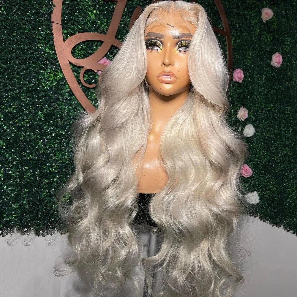 Glueless Lacefont Synthetic Platinum Blonde  Body Wave Hair Wig