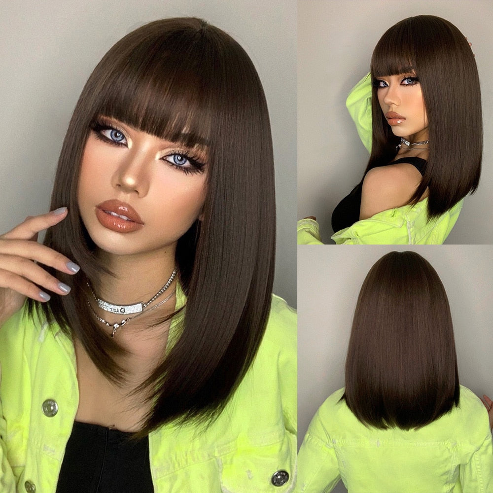 Synthetic Ombre Short Straight Bob with Bangs Wig