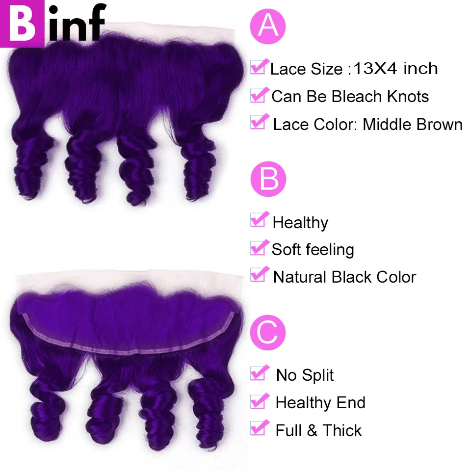 Lace Frontal Preplucked Purple Loose Wave  Remy Bundles with Closure