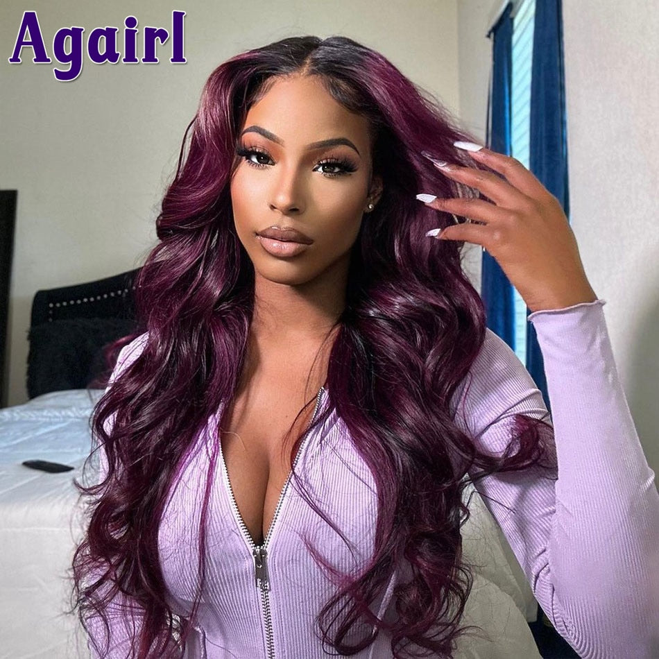 Lace Front Purple and Fuchsia Human Hair Body Wave Wigs