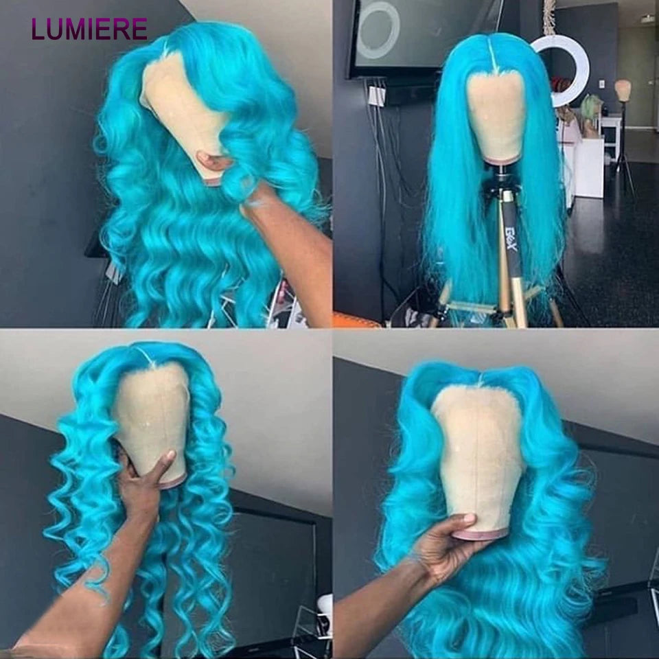 Light Blue Human Malaysian Remy  Hair Bundle With Closure Extension