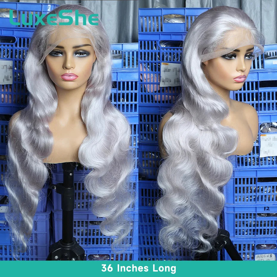 Lace Front  Grey Body Wave  Brazilian Human Hair Wigs