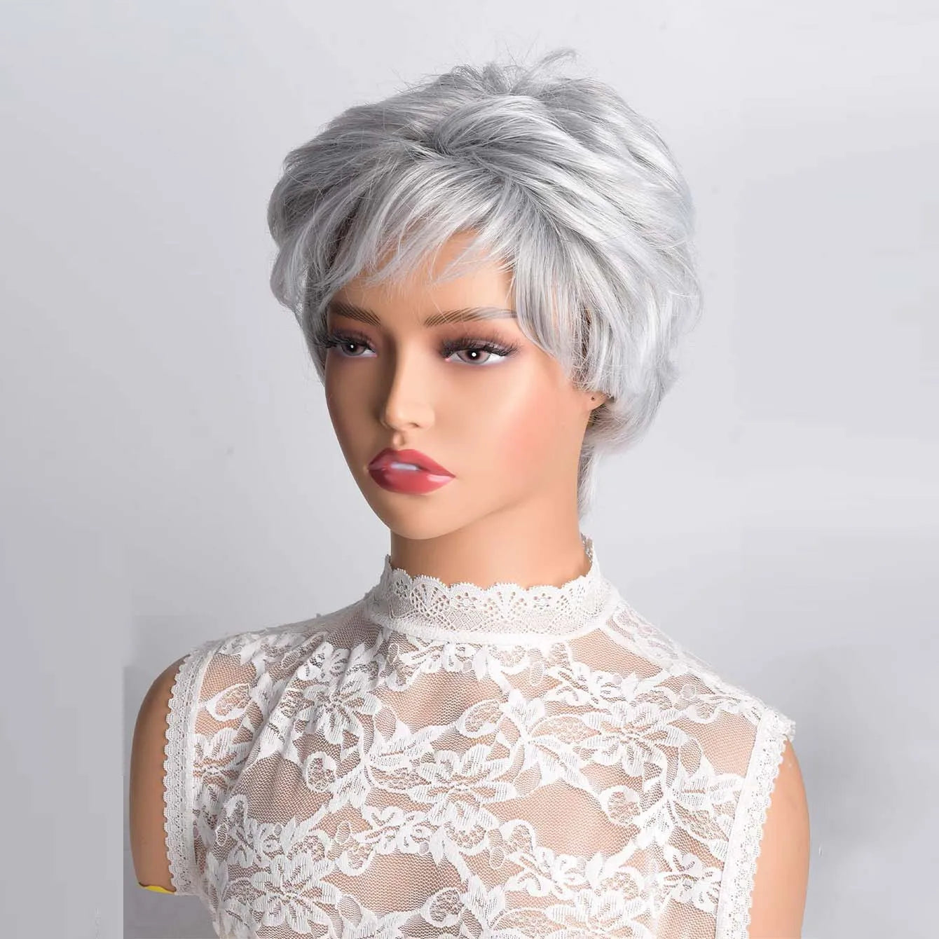 Synthetic Heat Resistant Pixie Cut Light Gray Wigs Wig