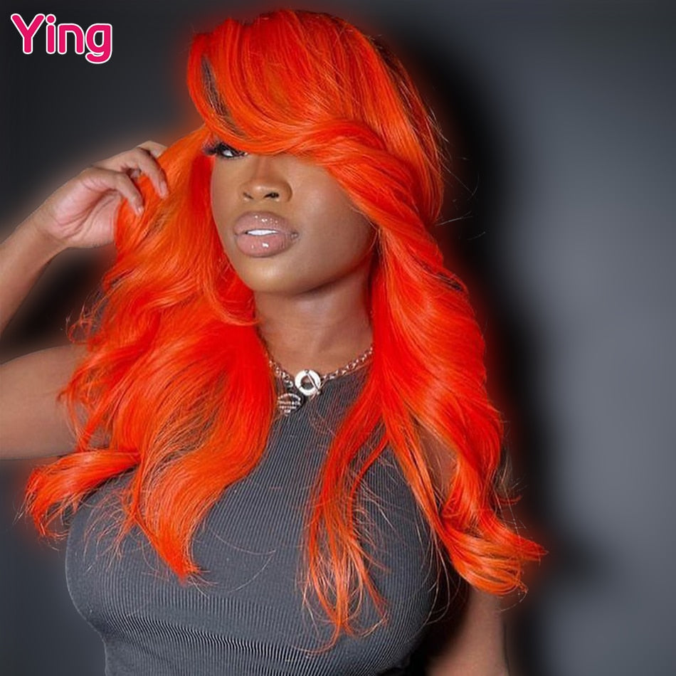 Lace Front Orange Red Body Wave PrePlucked With Baby Hair Wig