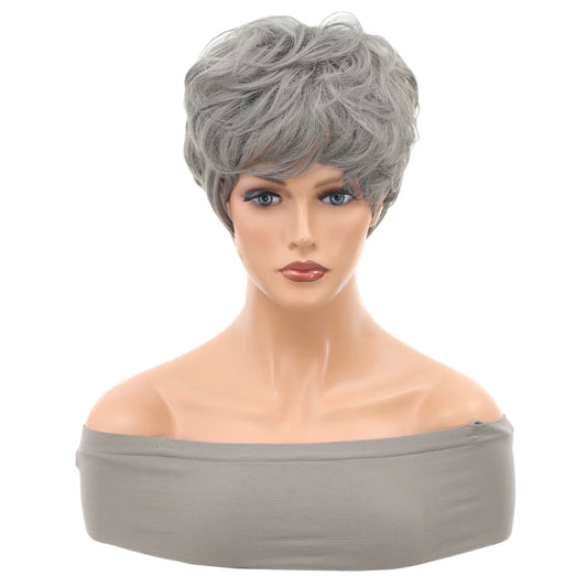 Synthetic Pixie Cut Gray Wigs