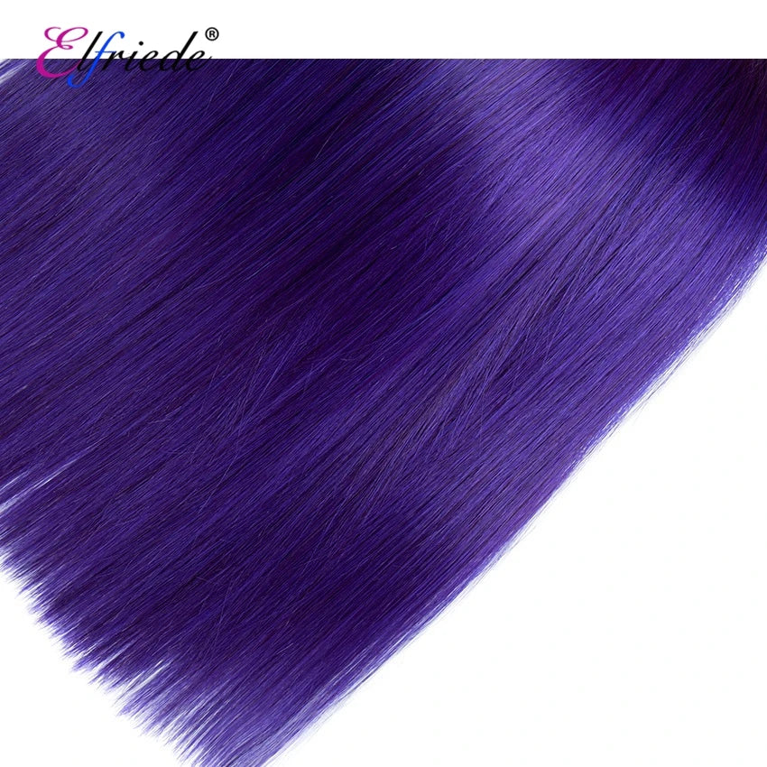 Ombre Purple Straight Hair Bundles with Frontal Human Hair Weaves