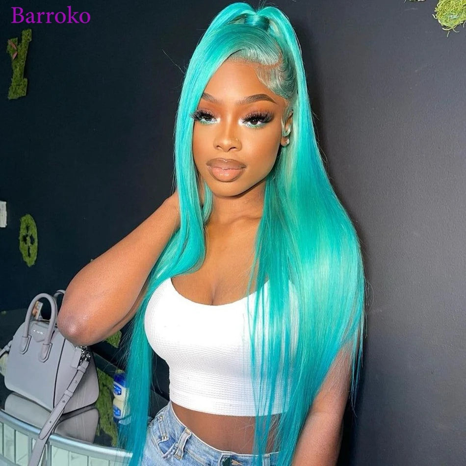 Lace Front Pre-Plucked Light Blue  Human Hair Wig