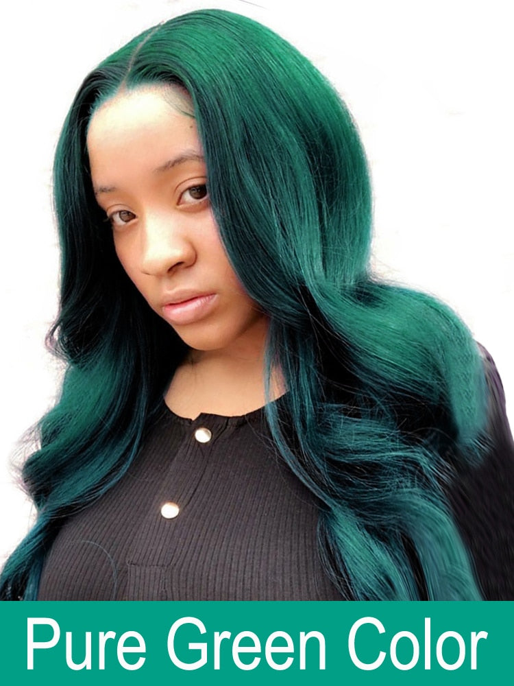 Ombre Green Body Wave Brazilian Human Hair Weave Bundles With Closure