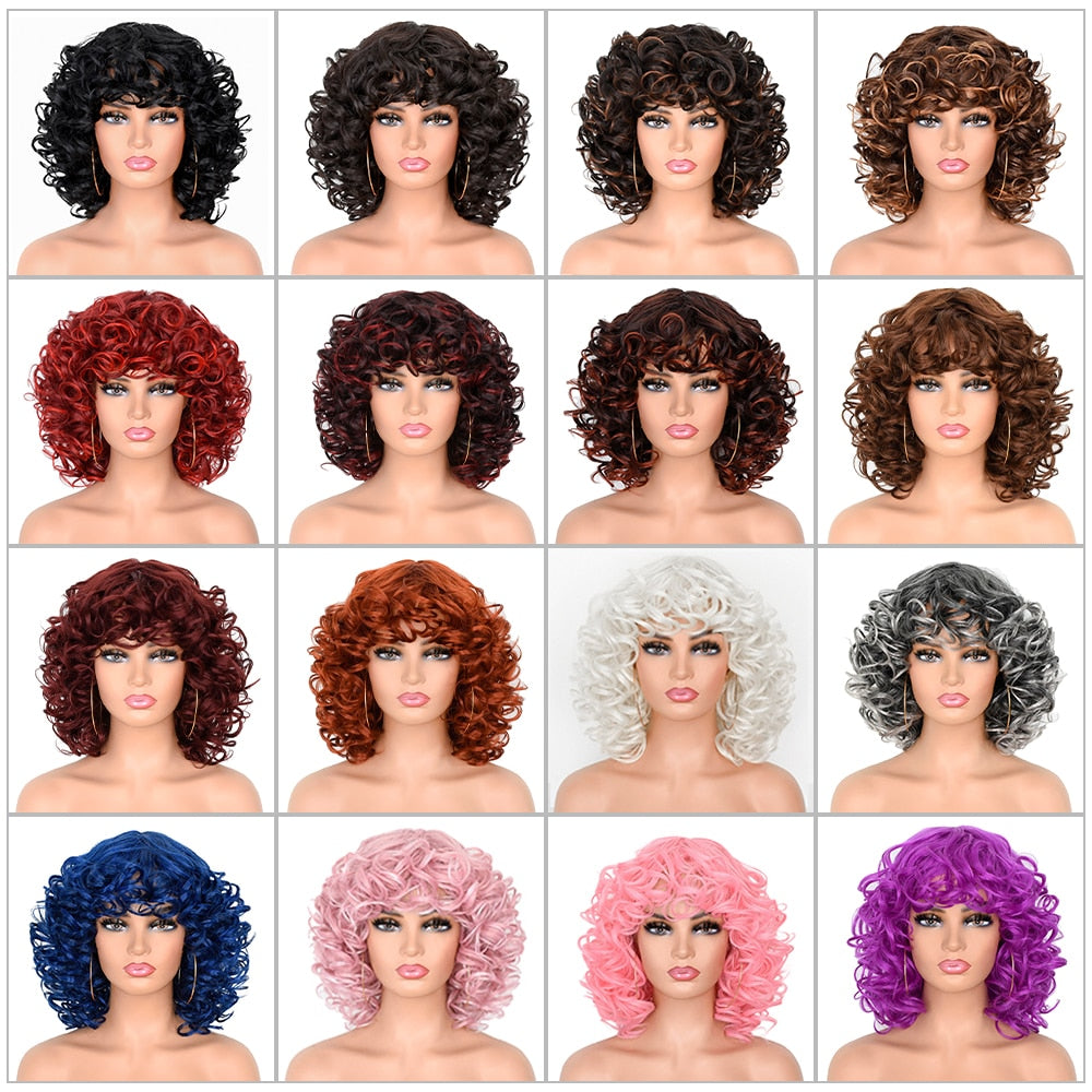 Synthetic Short Hair Loose Curly With Bangs Wigs