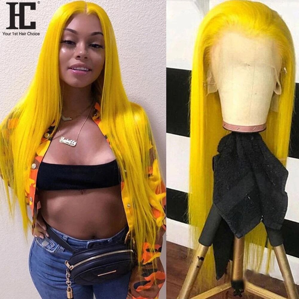 Lace Front Pre-Plucked Yellow Brazilian Straight Human Hair Wigs