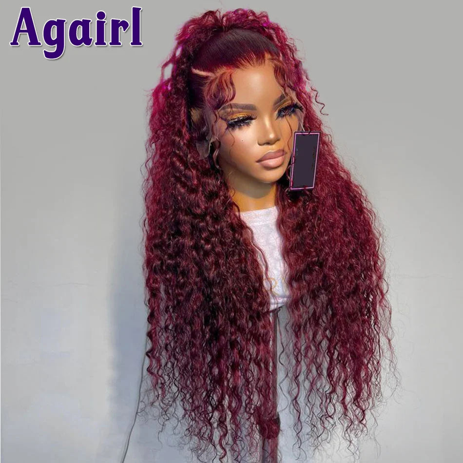 Lace Front Burgundy Water Wave Brazilian Human Hair Wigs