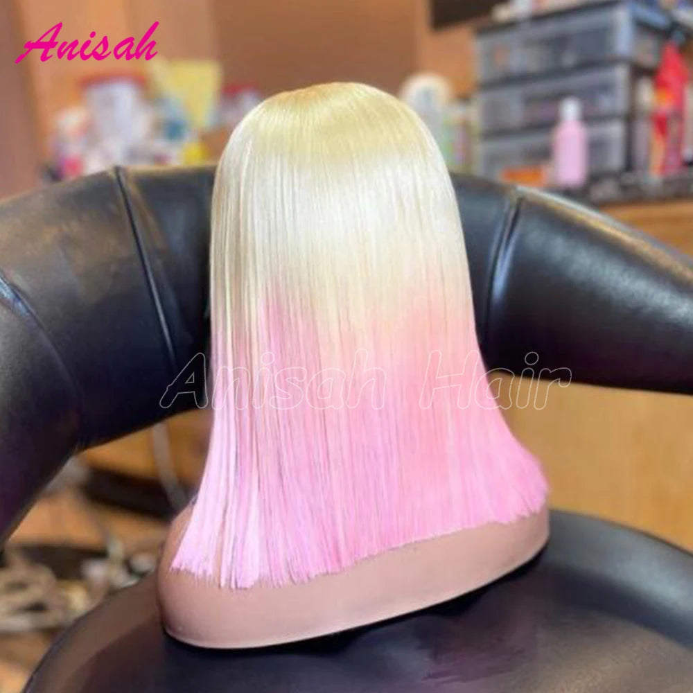 Lace Front Brazilian Human Hair Ombre Blonde Short Bob Straight Wig