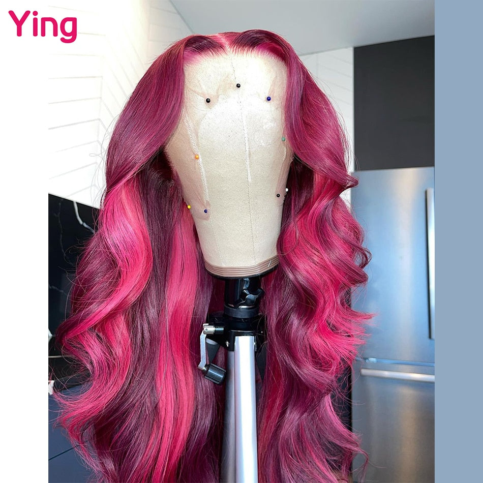 Lace Front Body Wave PrePlucked Highlight Rose Pink Human Hair Wig