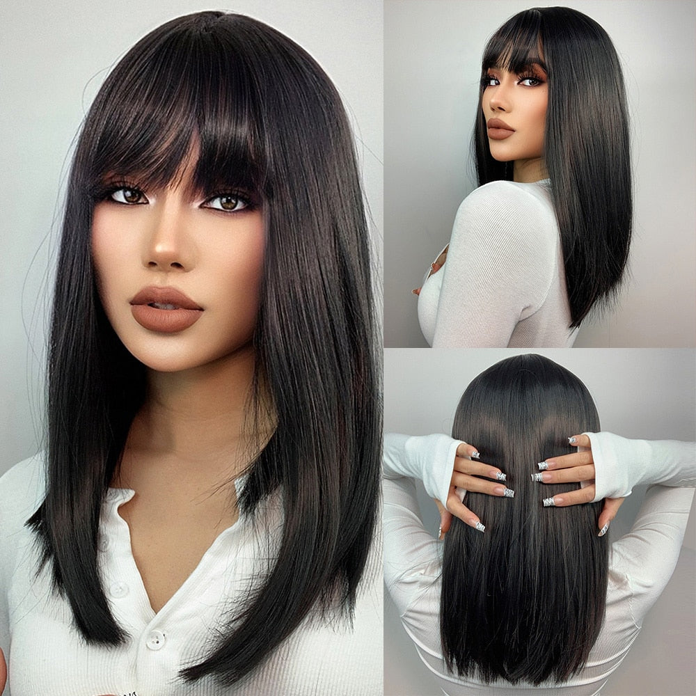 Synthetic Ombre Short Straight Bob with Bangs Wig