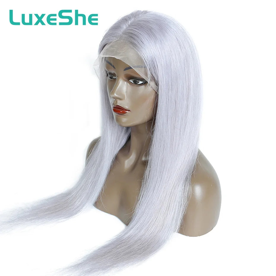 Lace Front Grey Straight Brazilian Human Hair Wigs