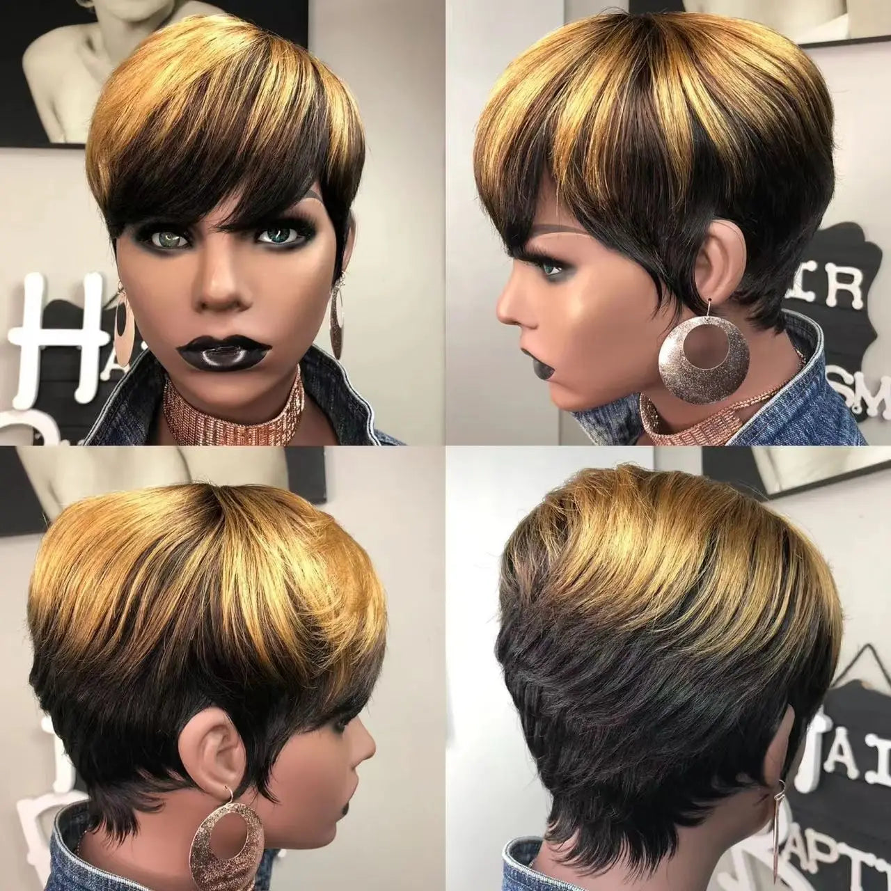 Pixie Cut Ombre Pre-Plucked Brazilian Remy Human Hair Wigs