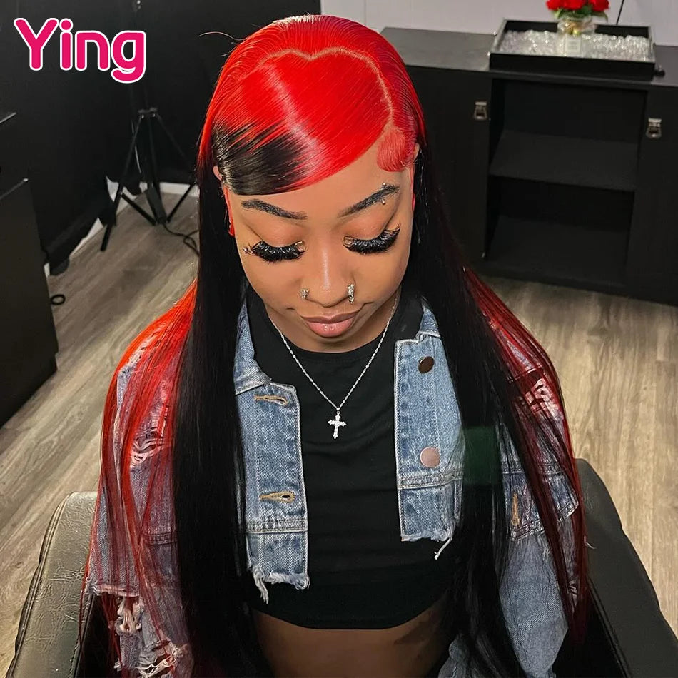 Lace Front  PrePlucked With Baby Hair Peruvian Bone Straight Red Root Wig