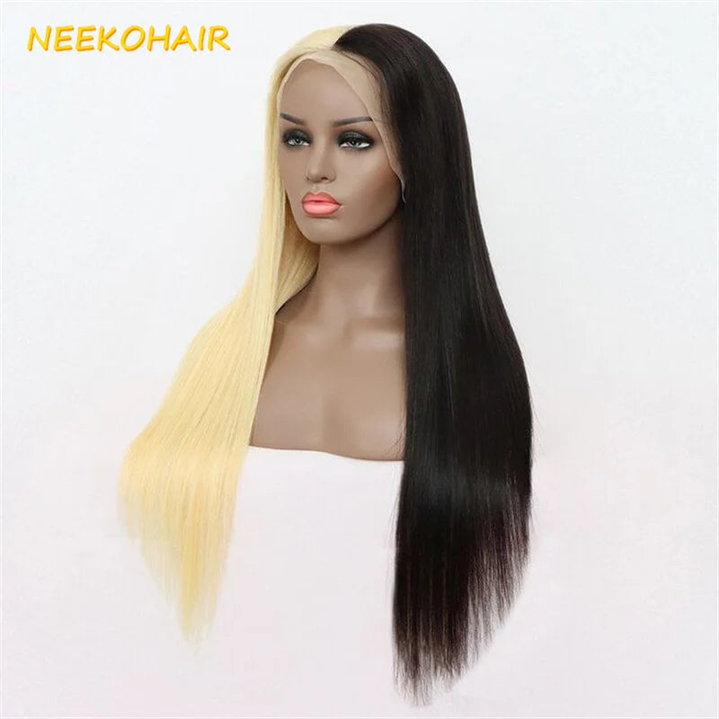 Lace Front Long Straight Two Tone Human Hair Wig