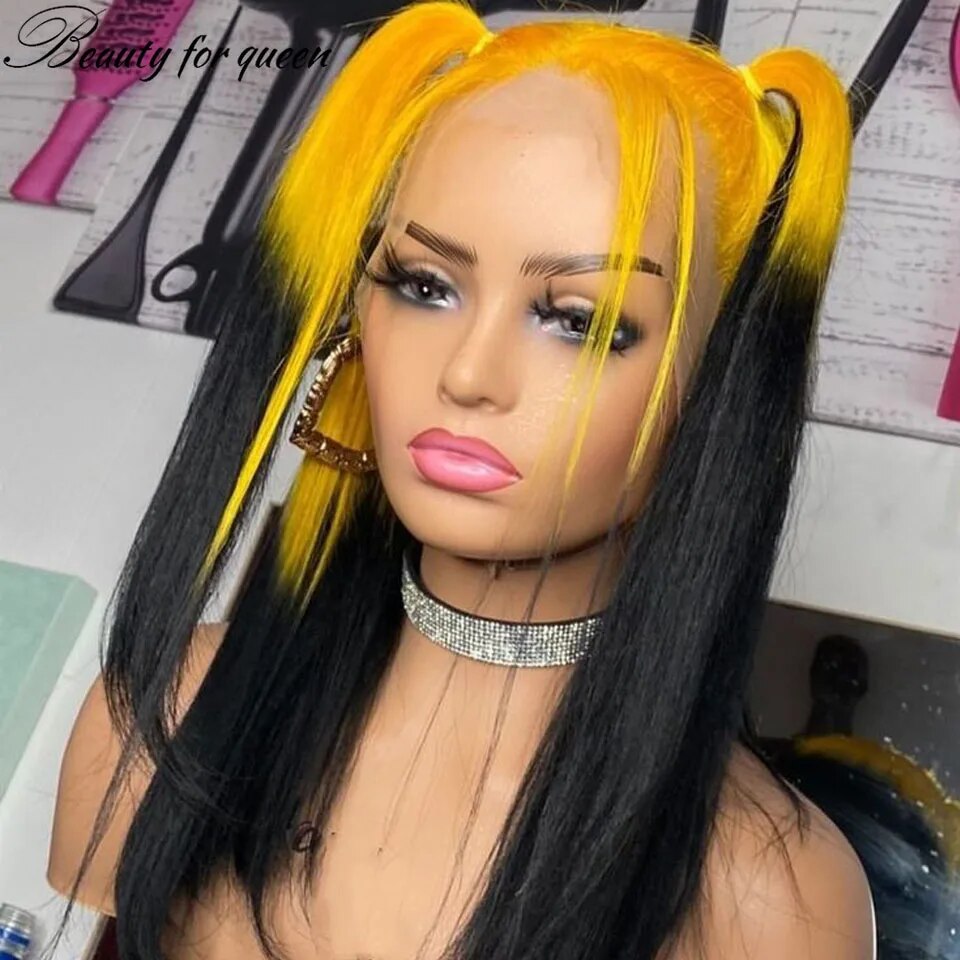 Lace Front Yellow Straight Pre-Plucked Remy Brazilian Human Hair Wigs