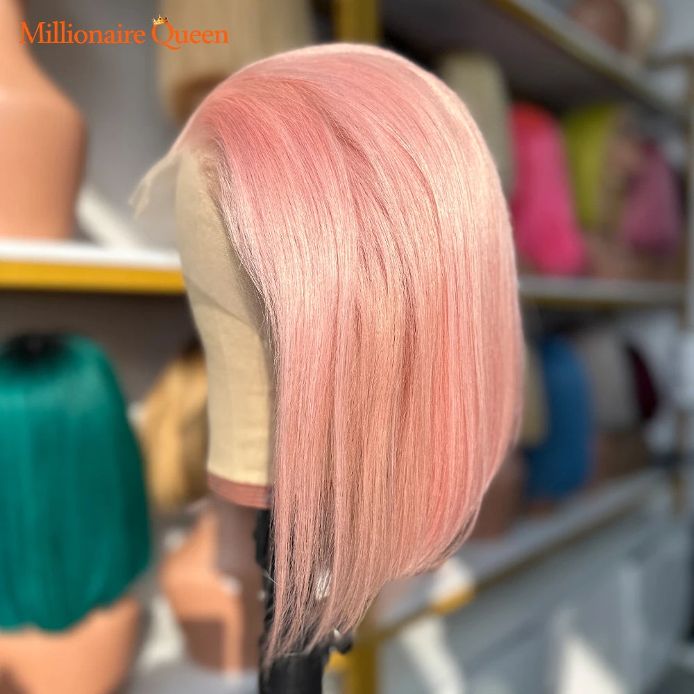 Lace Front Light Pink Bob Human Hair Wigs