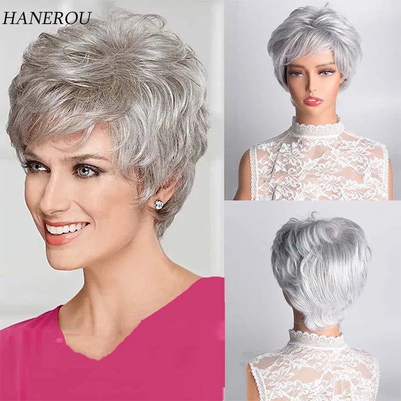 Synthetic Heat Resistant Pixie Cut Light Gray Wigs Wig