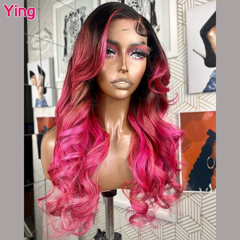 Lace Front PrePlucked Ombe Root Rose Pink Peruvian Wig