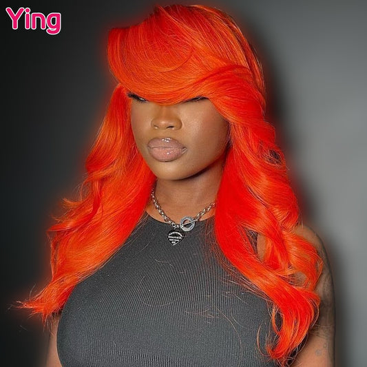 Lace Front Orange Red Body Wave PrePlucked With Baby Hair Wig