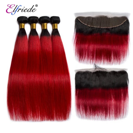 Lace Front Ombre Straight Human Hair Bundles Weaves