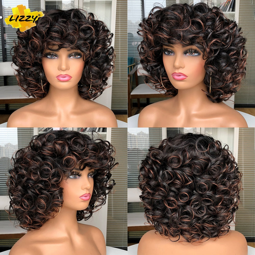 Synthetic Short Hair Loose Curly With Bangs Wigs