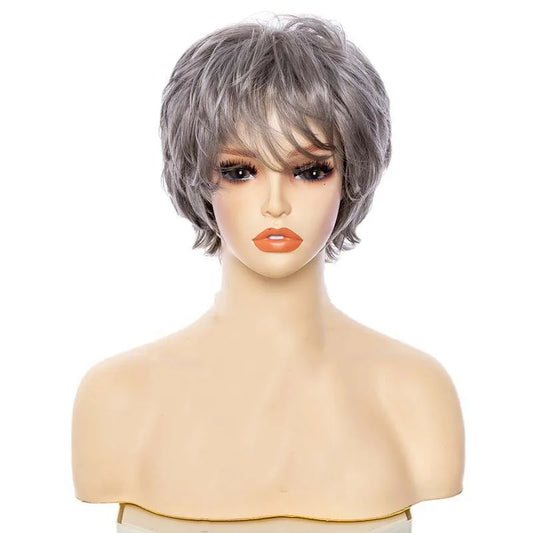 Synthetic Heat Resistant Pixie Cut Silver Gray Wigs