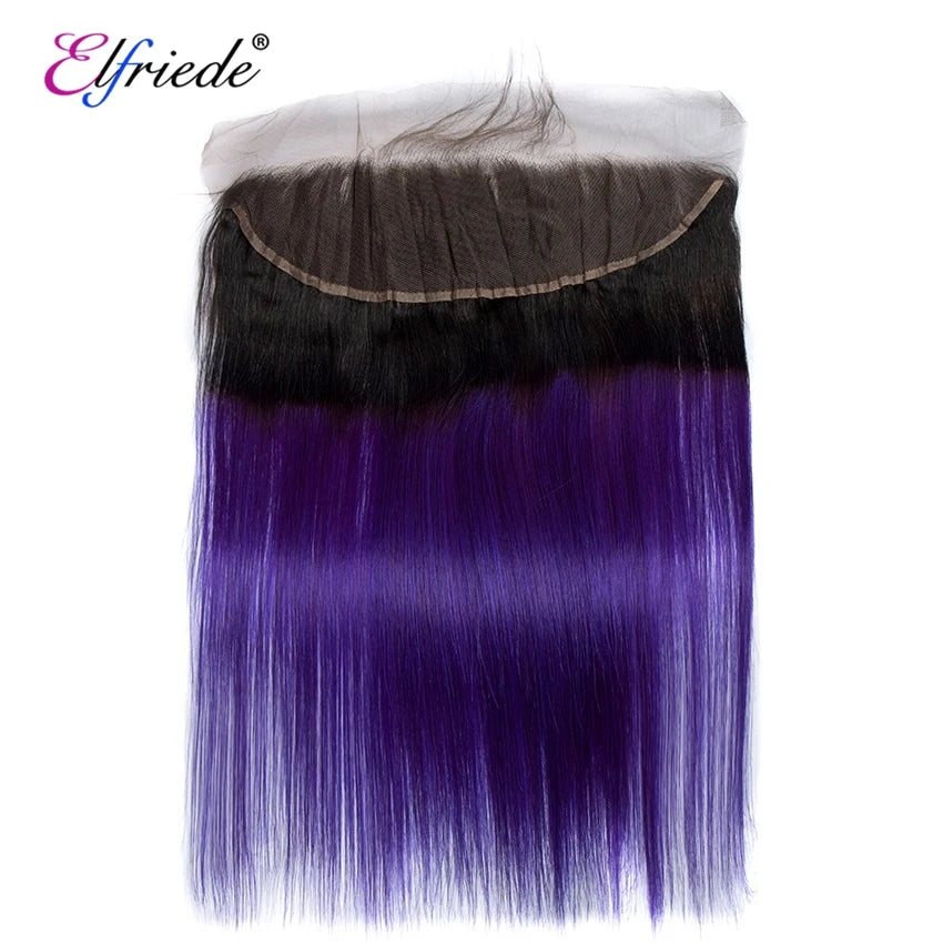 Ombre Purple Straight Hair Bundles with Frontal Human Hair Weaves