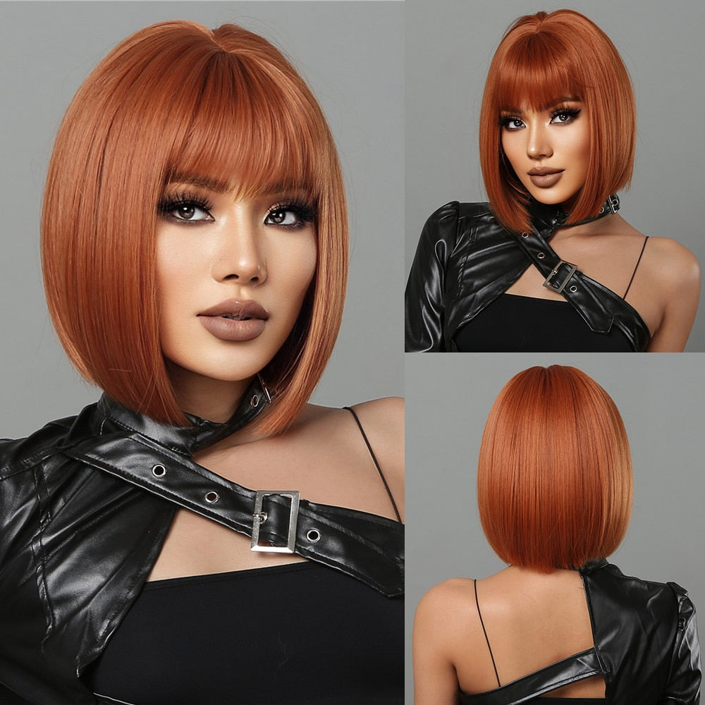 Synthetic Ombre Short Straight Bob with Bangs Wig