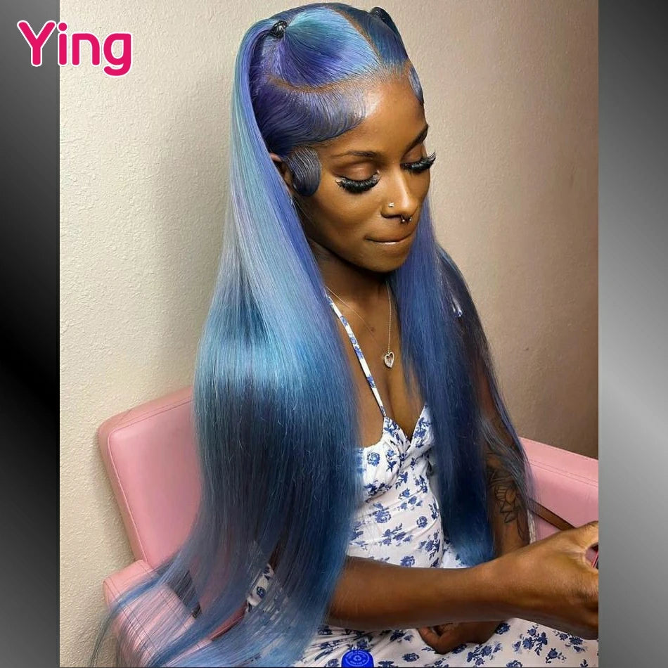 Glueless Lace Front Highlight Purple Blue Bone Straight Human Hair PrePlucked With Baby Hair Wig