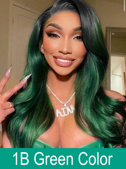 Ombre Green Body Wave Brazilian Human Hair Weave Bundles With Closure