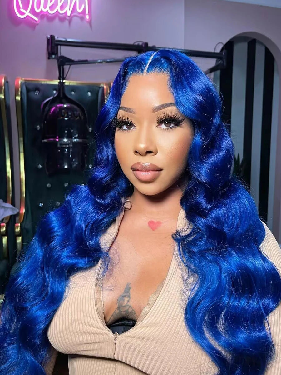 Lace Front Pre-Plucked Navy Blue Body Wave Brazilian Human Hair Wigs