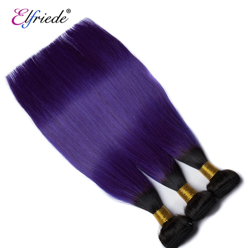 Ombre Purple Straight Hair Bundles with Frontal Human Hair Weaves